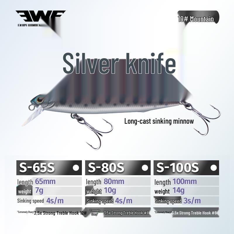 Воблер EWE Mei Xia Silver Knife Minnow - Дальний заброс, Медленная плавучесть для жереха, окуня, мандаринки, Универсальная искусственная приманка