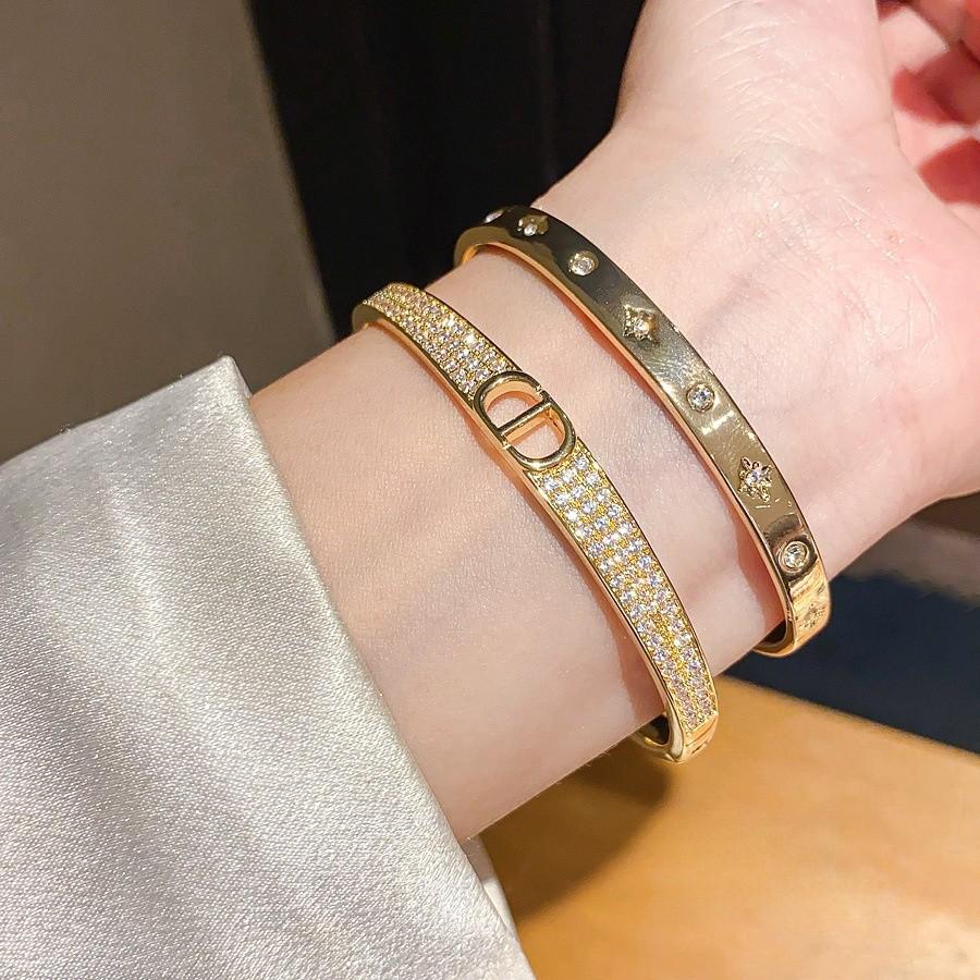 Geometric Zircon Crystal Bangle Bracelet With 18k Gold Plating For Women