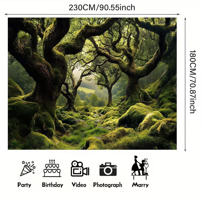2D Ancient Mossy Oak Trees Enchanted Forest Themed Backdrop