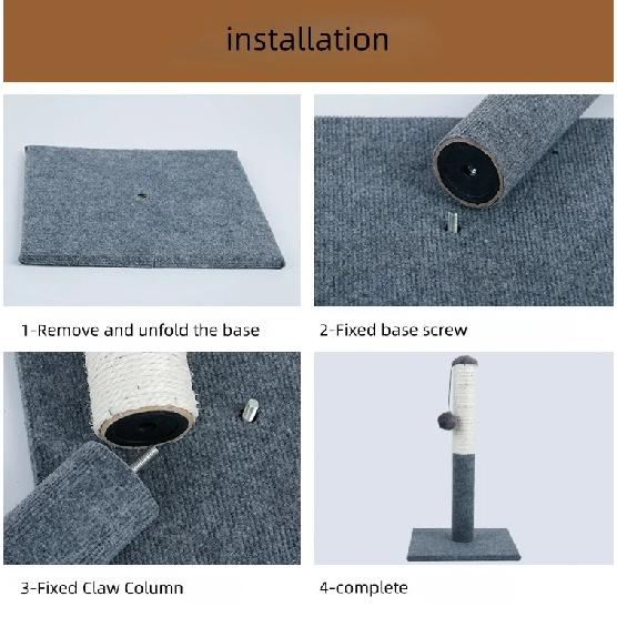 Gray Natural Sisal Cat Scratching Post with Toy Ball Velvet Base Suitable for Adult And Kitten Indoor Cats Interactive Pet Toys