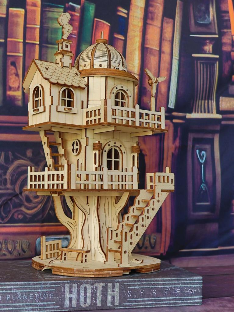 3D деревянная модель-пазл домика на дереве, деревянная лесная хижина-вилла, многоэтажный купольный building assembly model, ручной DIY creativ