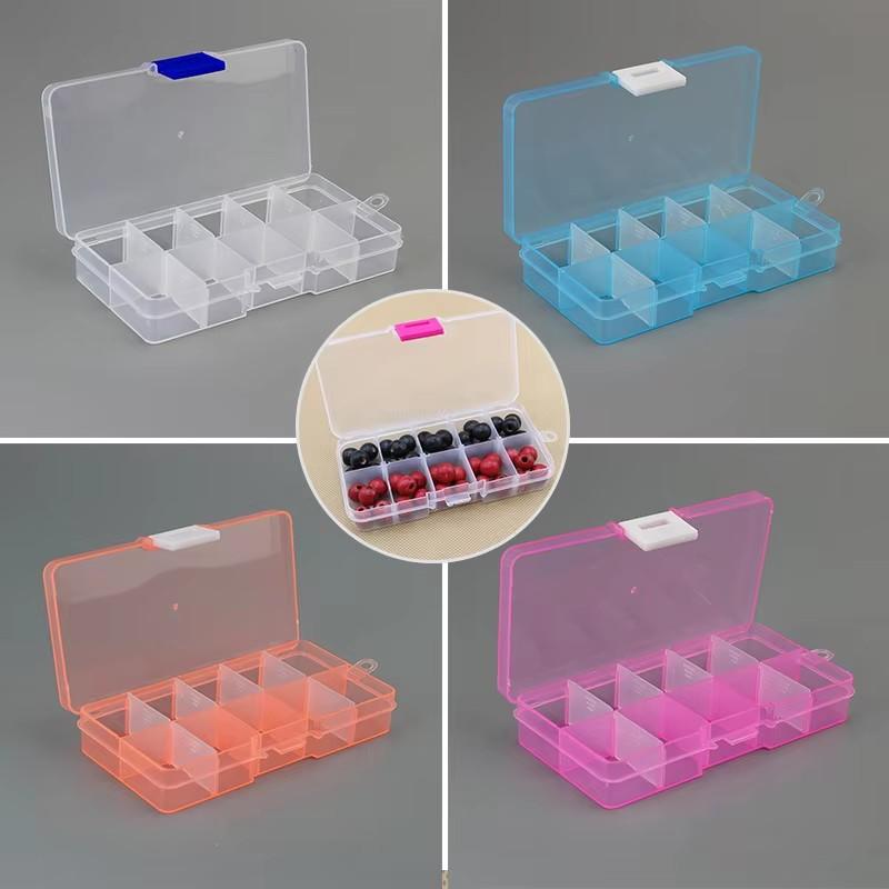 Clear Plastic Storage Box 10 Compartment with Sealing Lid Container for Case for Small Jewelry Ring for Pill Multicolor
