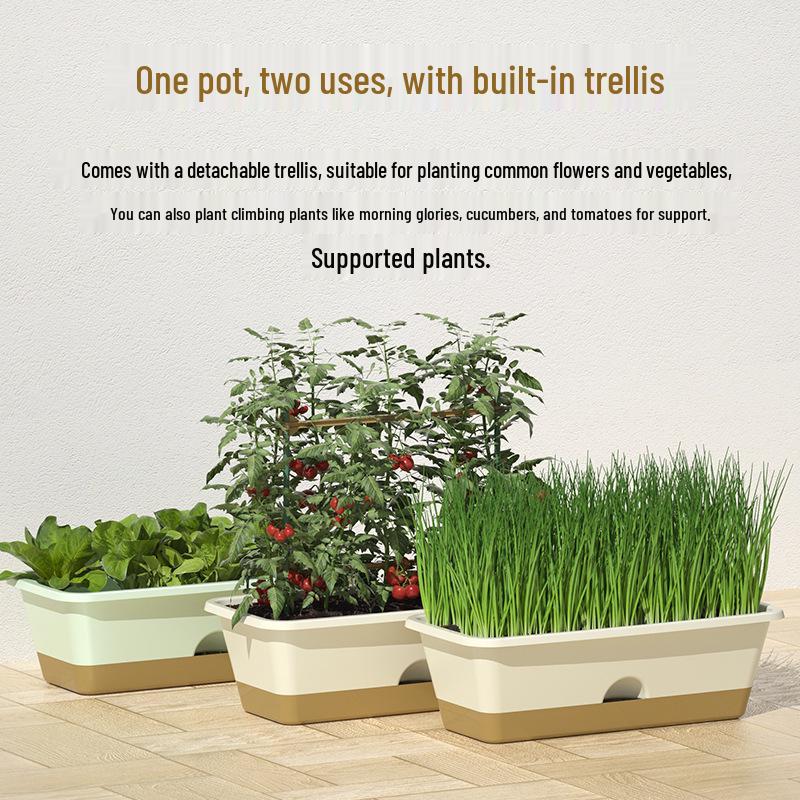 Thickened Double Layer Plastic Planting Pot with Trellis for Balcony Vegetables