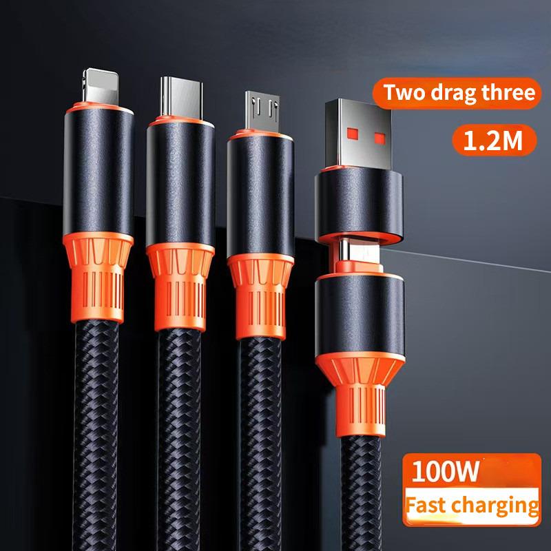 100W 3 In 2 Data Cable Micro USB Type C Lighting Fast Charging Wire for Huawei Samsung Mobie Phone Cable