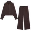 Womens Vintage-Inspired Zip-Up Pilot Jacket High-Waisted Wide-Leg Pants Set Lightweight Casual Outfit