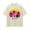 Cartoon Anime Style Sunset Print Women's T-Shirt Loose Wash Oversized Fashion Short Sleeve Cotton American Retro Street Tee