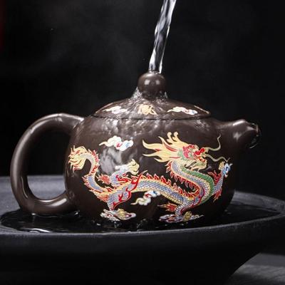 Керамический чайник из фиолетовой глины, меняющий цвет, ручной работы, набор чайных чашек, дизайн «Дракон и Феникс», чайник с ситечком, заварник для чая
