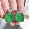 Wong Rain 100% 925 Sterling Silver Emerald Paraiba Asscher Cut High Carbon Diamonds Gemstone Drop Dangle Earrings Fine Jewelry