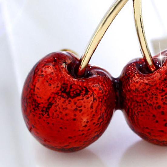 Cute Cherry Rhinestone Leaf Enamel Vibrant Vivid Cherry Brooch Color Pin Shawl Scarf Lapel Badge