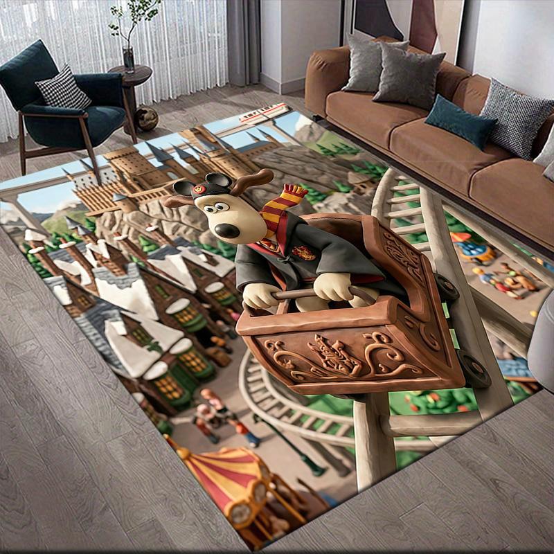 Wallace and Gromit Flannel Pattern Square Carpet,Area Rug,Carpet Rug for Living Room Bedroom Sofa Playroom Decor,Non-slip Floor Mat
