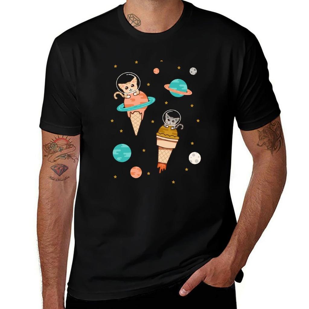 Cats Floating On Ice Cream In Space Tshirt Lightweight Running Tshirt