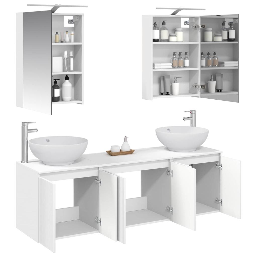 5 Piece Bathroom Cabinet Set White Engineered Wood