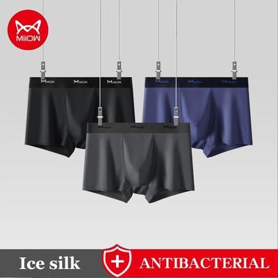 Miiow 3 шт., мужские трусы-боксеры из ледяного шелка, нижнее белье, антибактериальные боксеры Cueca, мужские трусы, модные мужские трусы, нижнее белье L-5XL