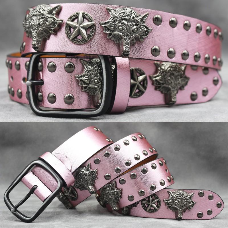 Punk Belt Men Women Rivet Decor PU Leather Waistband Casual Versatile