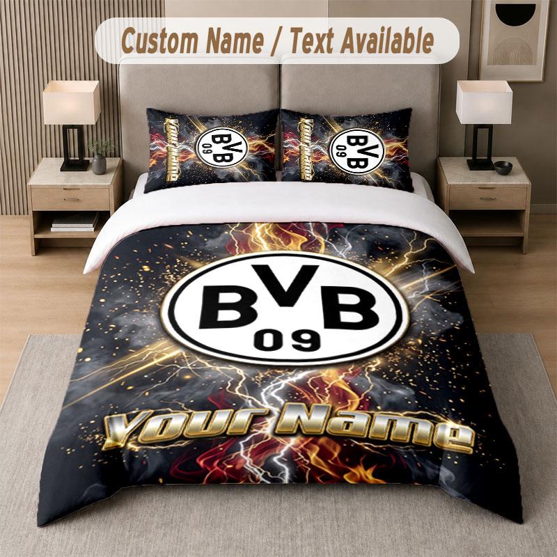 Custom Bedding Set Borussia Dortmund Pattern, Print Name Text 1 Duvet Cover plus 2 Pillowcases Home Textile