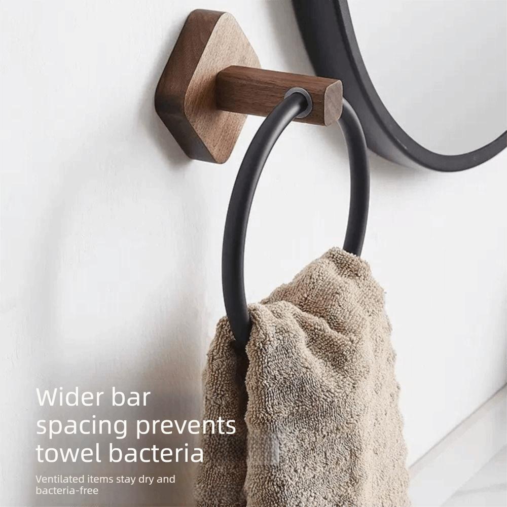Round Design Portable Towel Racks Walnut Wood Aluminium Towel Ring Bathroom Use
