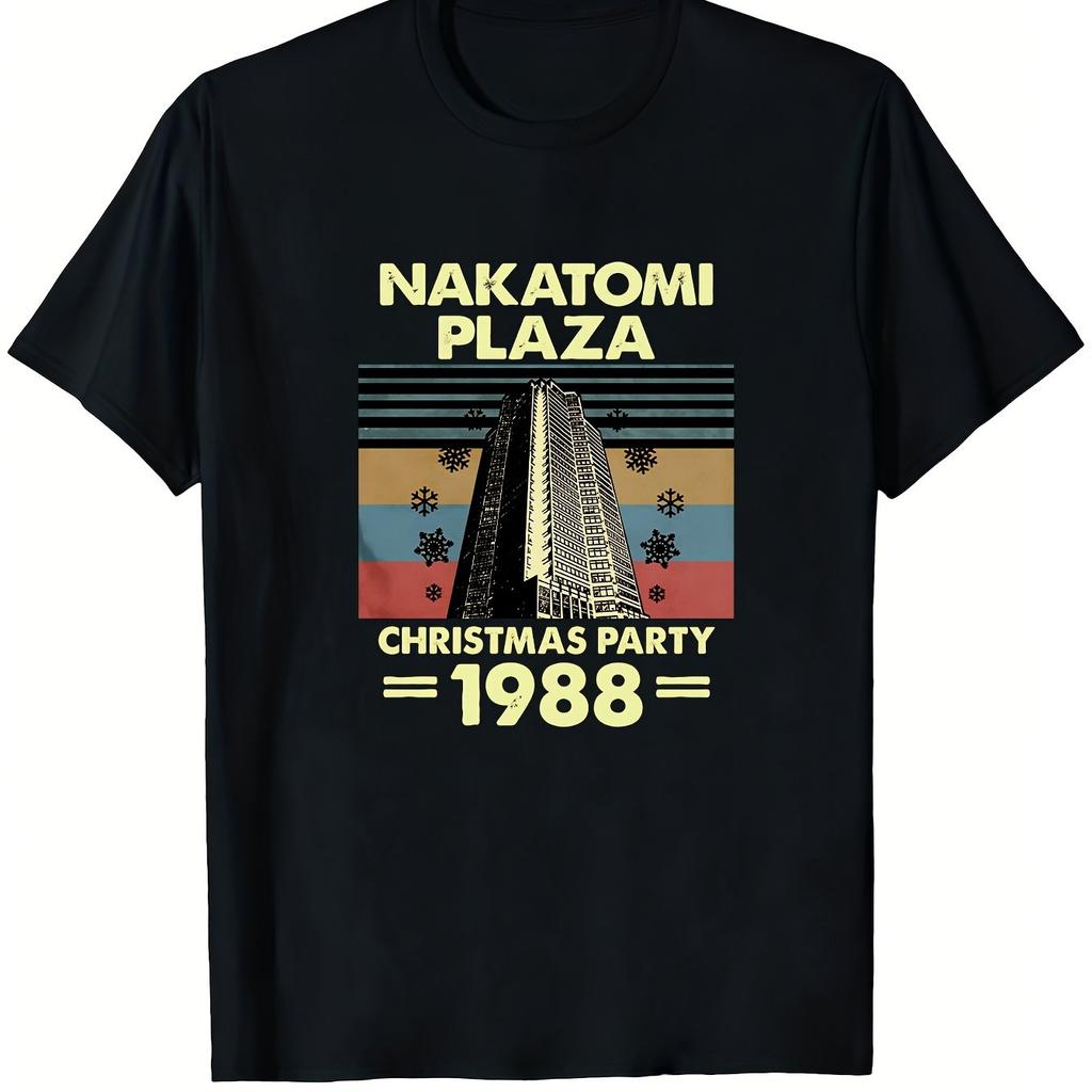 Nakatomi Plaza 1988 Christmas Party Vintage T-Shirt Heavyweight Crewneck Tee with Bold Nakatomi