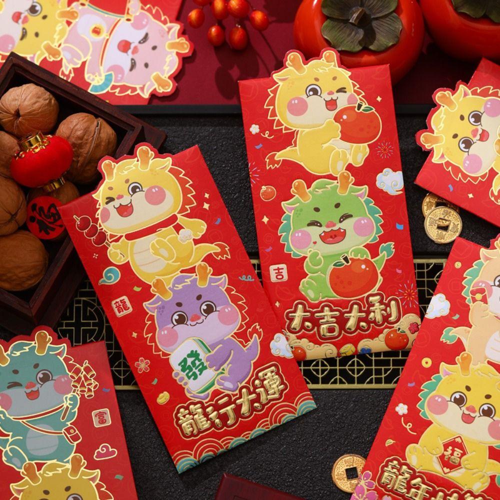 6Pcs/set Cute Dragon Red Packet Cartoon Cartoon Red Bags 3D Print Red Envelope Celebration Party