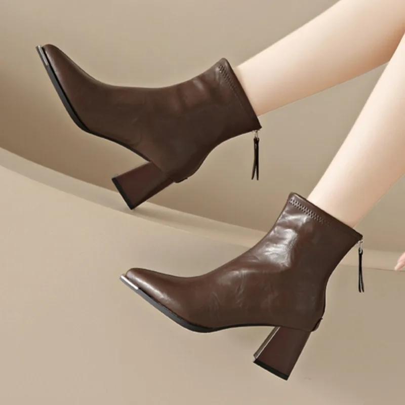 Сексуальные заостренные носки зимние ботильоны женские зимние удобные кожаные туфли женские 2025 тренд элегантные офисные туфли модные туфли Botas Mujer
