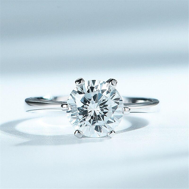 Классический пасьянс из стерлингового серебра 925 пробы с прозрачным круглым цирконом, простой дизайн, кольца для женщин, подарок на годовщину, изысканные украшения