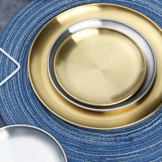 Обеденные тарелки из нержавеющей стали, круглые утолщенные тарелки для салата, домашняя кухня, барбекю, сервировочная тарелка для салата, посуда