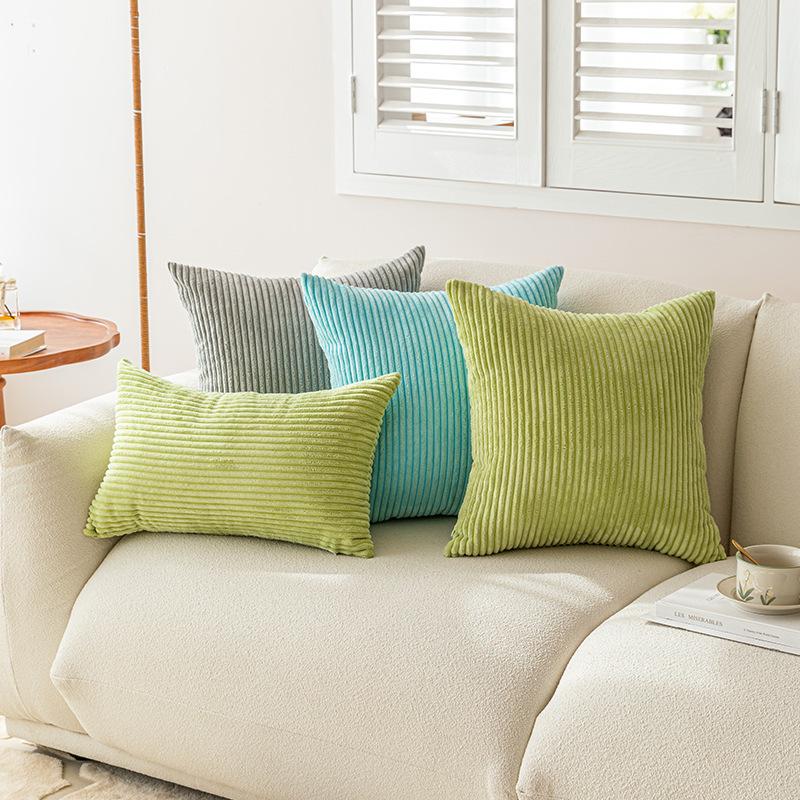 2Pcs Striped Corduroy Throw Pillow Covers Solid Color Decorative Cushion Cases Set for Sofa Bed