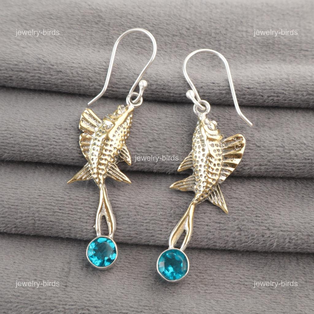 Throat Chakra Apatite Gemstone 925 Silver Hook Wedding Gift Drop Dangle Earrings EE-148-13