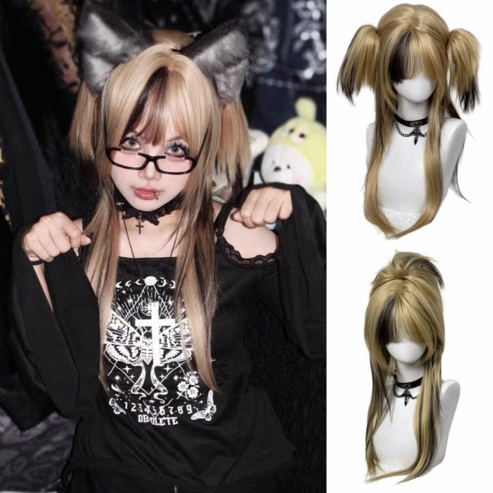 Synthetic Ombre Blonde Black Layered Wig Double Ponytail Cosplay Lolita Wigs Halloween