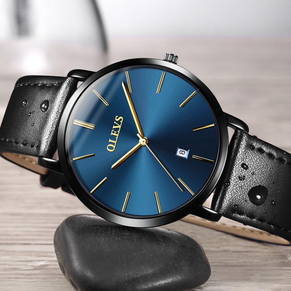 OLEVS Men's Watch, Stylish Ultra-Thin Leather Strap, Quartz Movement, Analog, Date Display, for Men