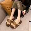 Retro Design Sense Color Matching Mao Mao One-word Drag Women 2025 Autumn and Winter New Wear Versatile Thick-bottomed Comfortable Cotton Slippers