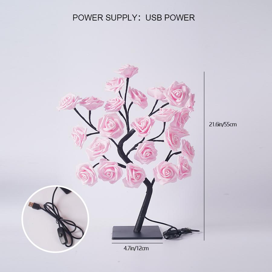 LED simulation rose tree light, detachable plastic base, USB switch, decorative night light