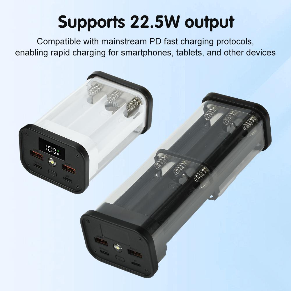 Коробка для хранения аккумуляторов 6x 12x 18650 Корпус DIY Power Bank Цифровой дисплей Двойной USB Быстрая зарядка Type C Интерфейс Держатель аккумулятора Корпус