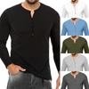 Four Seasons Men's T-shirt Long-sleeved Bottoming Shirt Slim Buttons V-neck Long-sleeved Body Shirt Men's