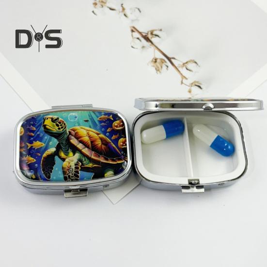 Pill Box with Hinged Lid 2 Compartments Tablet Holder Portable Jewelry Case with Mirror for Purse Pocket Travel Use