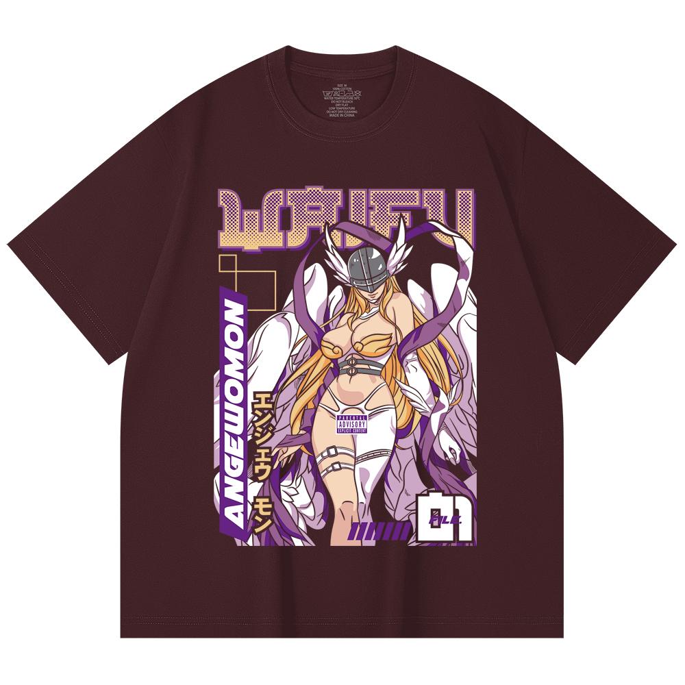 230 г/м² 100% хлопок Digimon V9 Angewomon Waifu Принт Унисекс Тяжелая хлопковая футболка