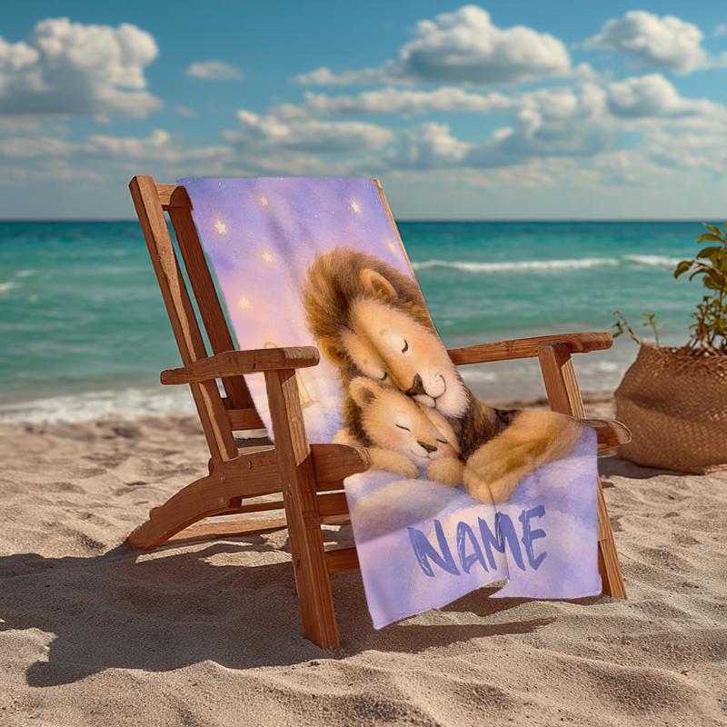 Custom Name Ultra-Soft Beach Towel with Lion Theme,Ideal for Pool - Camping, Diving - Perfect Travel Essential, Vibrant Beach Towel.