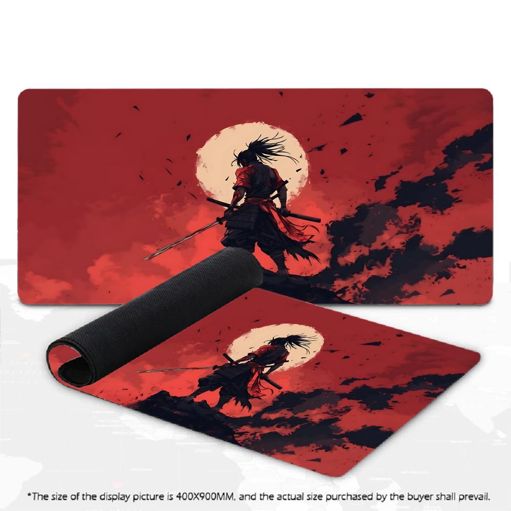 Japanese Samurai Red Sun Large Mouse Pad XXL Ink Art Desk Mat Overlocked Non-Slip Rubber Keyboard Pad Gaming Computer Deskpad