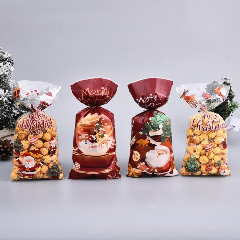 50Pcs Christmas Candy Bags Christmas Decorations Santa Gift Bag Navidad Xmas Gift Bags Christmas Cookies Packaging Bag
