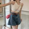 Женские джинсовые шорты с высокой талией, эластичные свободные джинсовые шорты, повседневные широкие летние шорты с карманами
