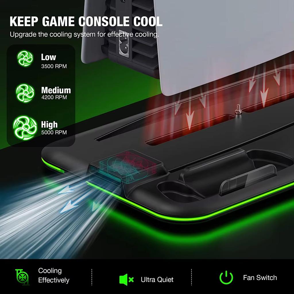 STORM WYRM Cooling&Charging Station with Controller for Playsation 5 Digital/Disc,RGB Light, Headset Holder STK-DZ501