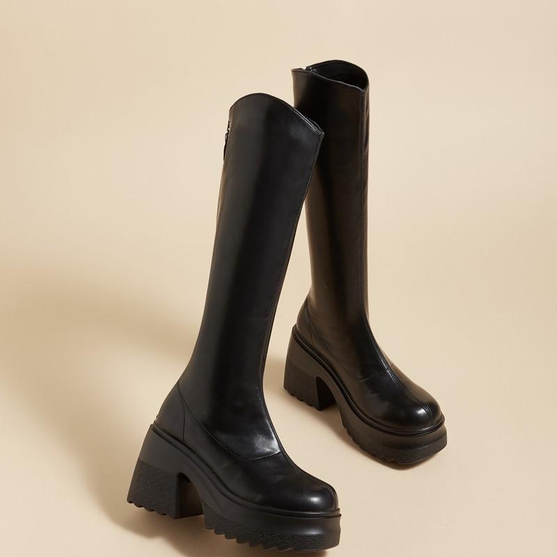 Модная обувь AIYUQI Ботильоны на высоком каблуке Женские Осень 2025 Новые Натуральная кожа Платформа Ботильоны Женские Обтягивающие ногу Каблук 10 см Высокие Женские Ботинки для верховой езды