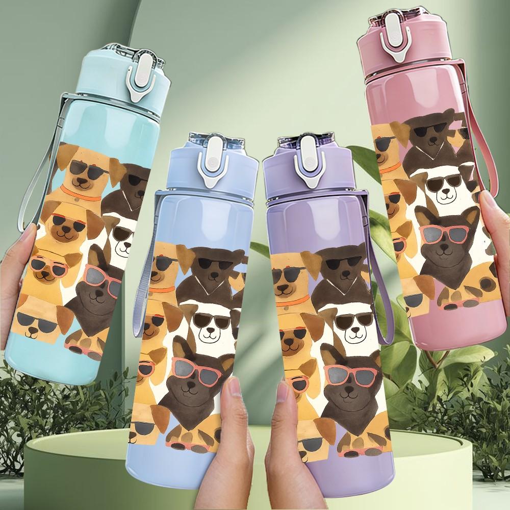 1PC Multiple Puppy Collage Frame 750ml Color Plastic Sports Water Bottle Leakproof Flip Straw Lid For Sports Office Home Use