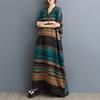 Plus Size Cotton Linen Maxi Dress for Women Loose V-Neck Short Sleeve Long