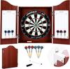 Wooden Dartboard Cabinet + Sisal Dartboard + 2 Sets of 18 GR Darts, Erasable Scoreboards with Felt