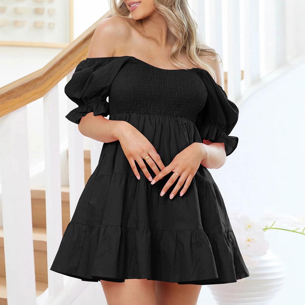 Women's Sexy Ruffled Cake Skirt Slim Fit Temperament Short Dress Summer Dress Short Sleeve Sundress