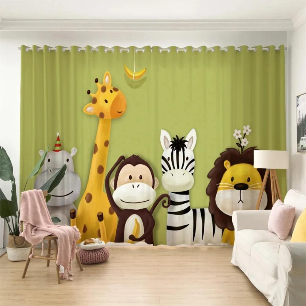 High Shading Curtains Cartoon Adorable Plum Deer Rabbit Children Room Bedroom Space Full-height Window Opening Blackout Drape Modern Style2