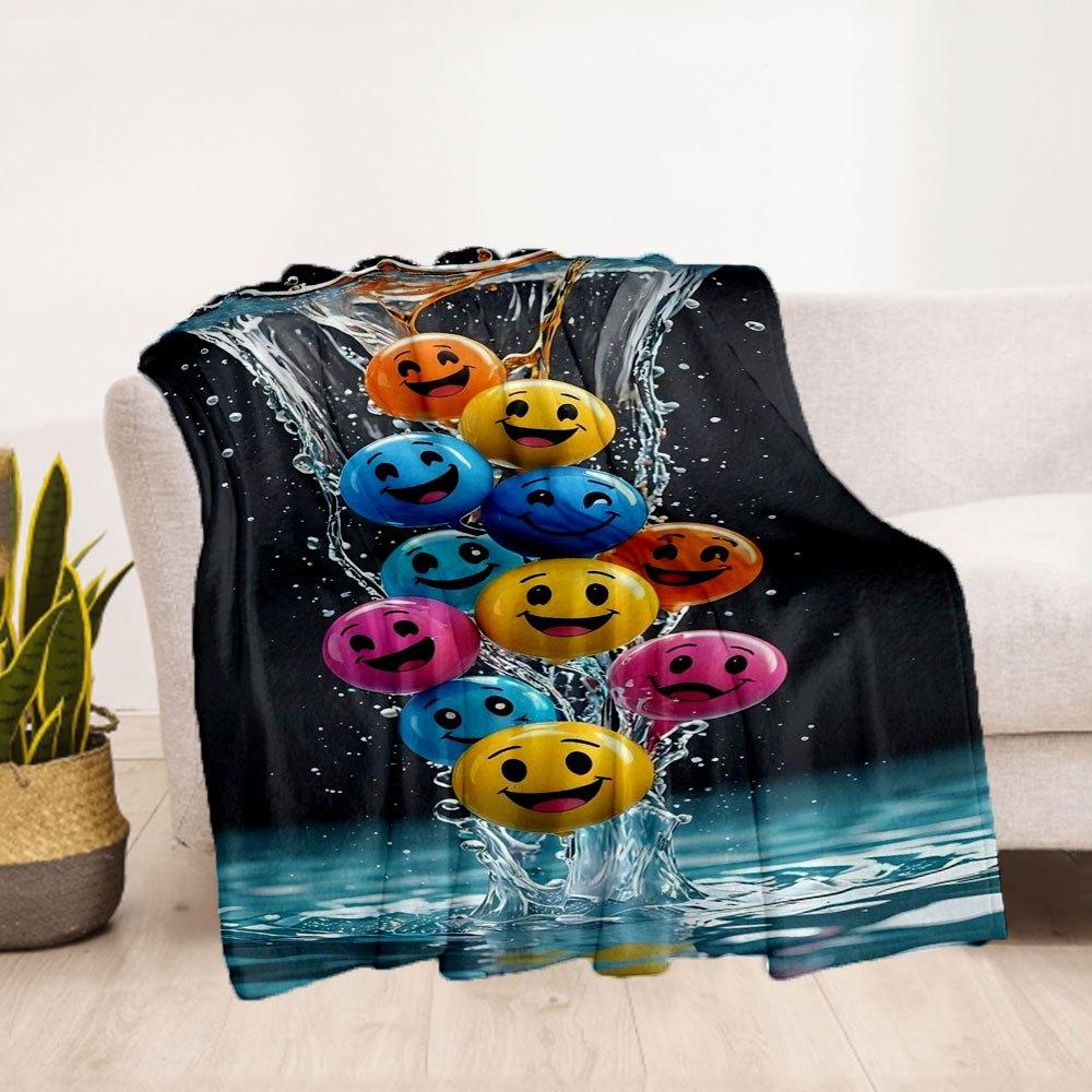 Colorful Smiley Face Water Balloons - Fun Party SuppliesBlanket Flannel Throw Blanket for Sofa, Bed, Travel, Camping, Office, Couch, Chair,