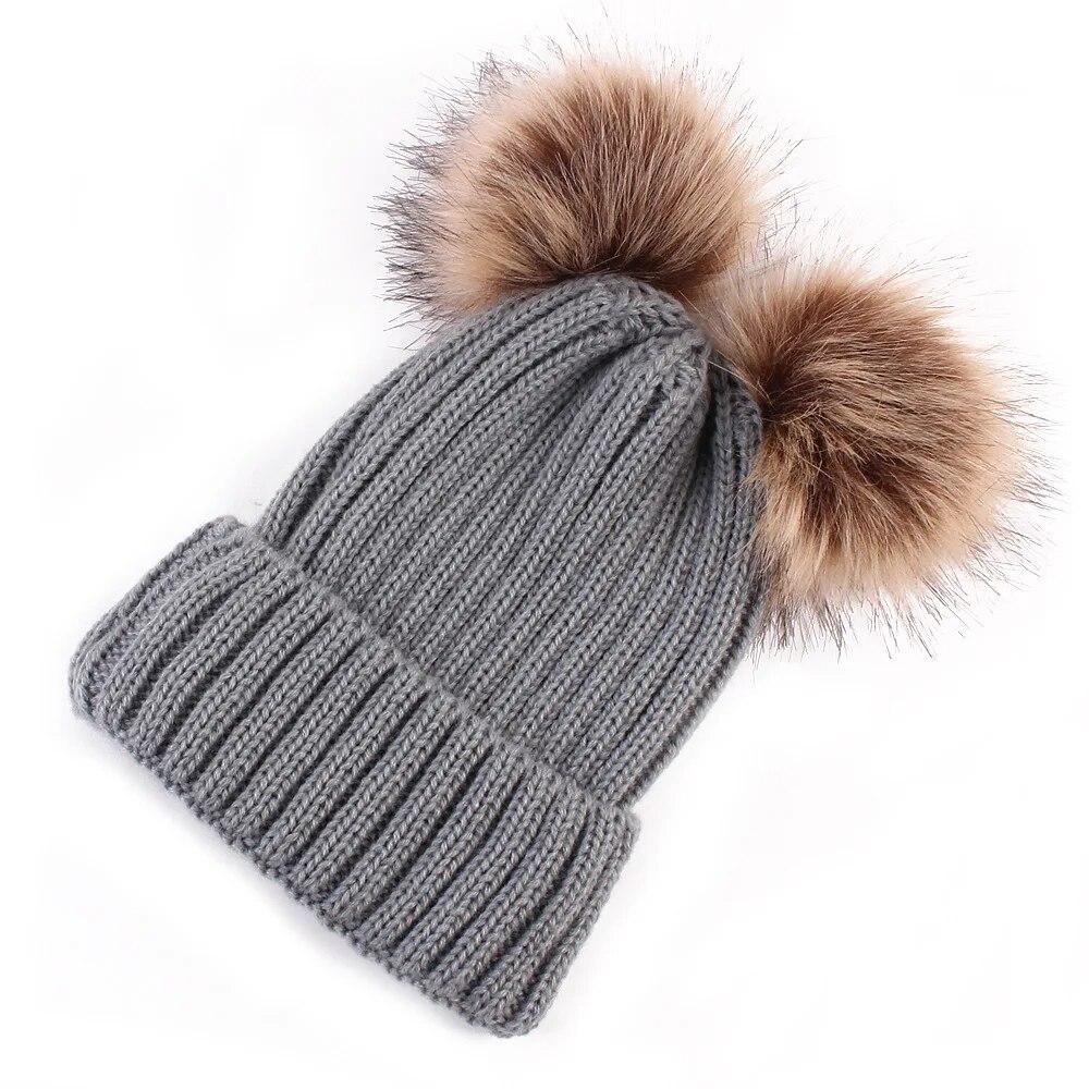 Новая бейсболка с помпонами, зимняя шапка для женщин, вязаная шапка, вязаные шапочки для девочек, толстая теплая шапка с помпоном для девочек