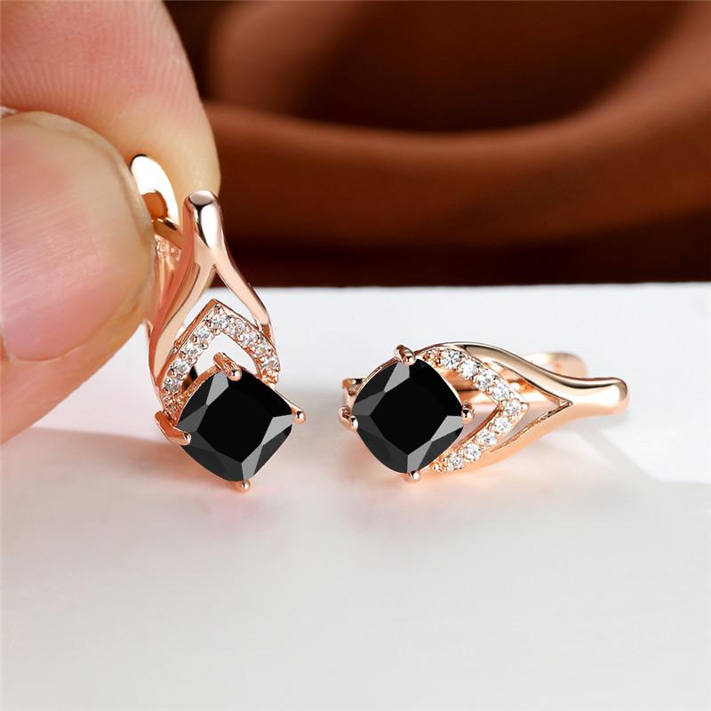 Delicate Golden Color Drop Earrings for Women Luxury Square Aqua Blue Zircon Accessories Best Gift Daily Jewelry