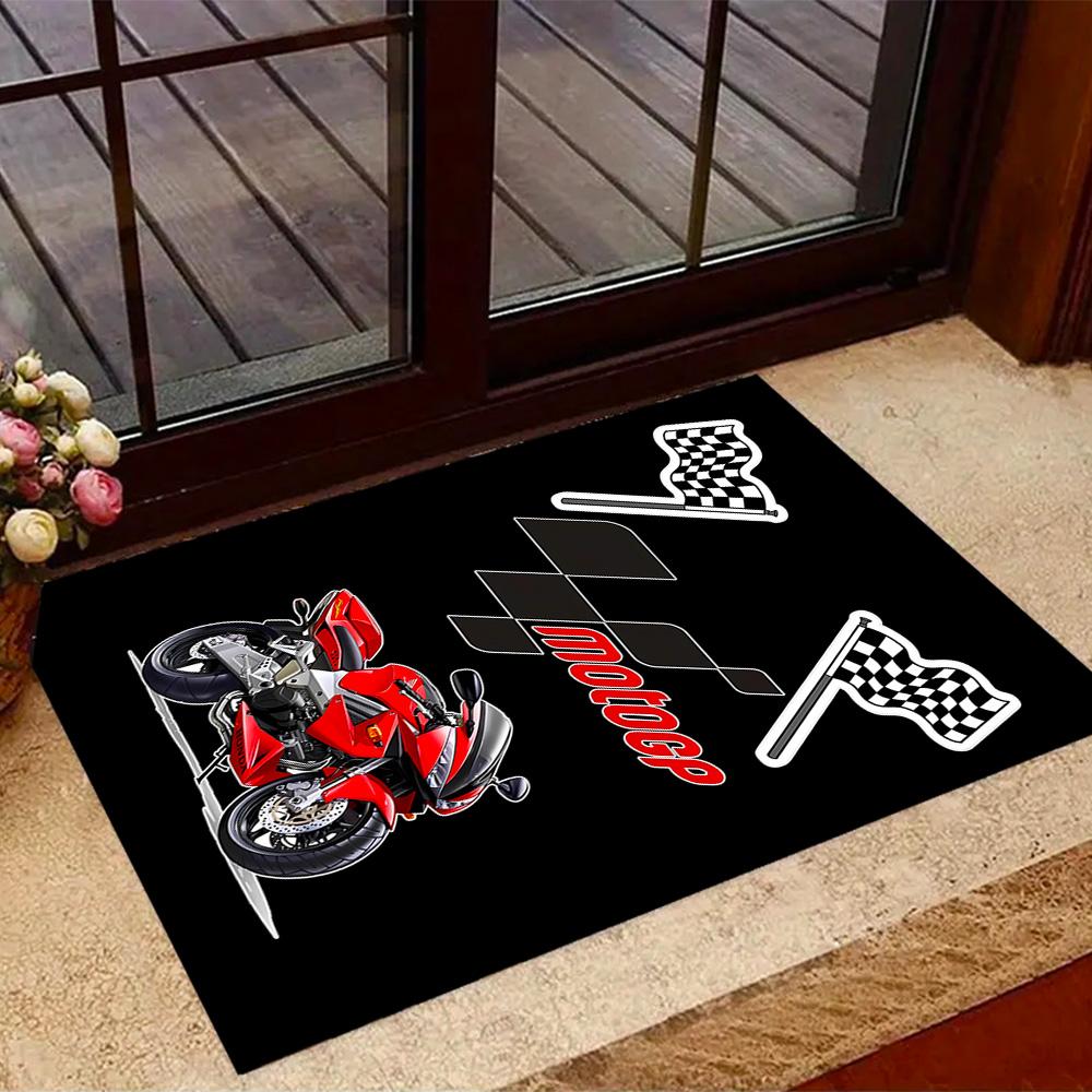Нескользящие коврики на тему логотипа MotoGP со пламенем - Полиэстер, для декора дома, подходят для спален, гостиных, прихожих, студий и в качестве декоративных элементов